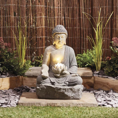 Garden Gear Buddha Water Feature Light Up Led Lotus Fountain Crack Resistant & Self Contained For GardenDecking & Patio (Height56Cm) from B&Q