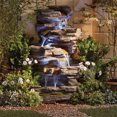 Garden Gear Cascading Rock Pool Water Feature With Led LightsOutside Ornament For GardenPatios & Decking (Height 100.5Cm) from B&Q