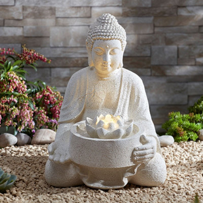 Garden Gear Serene Buddha Water Feature Led Lotus FountainWeatherproof & Self Contained Ornament For GardenDecking & Patio from B&Q