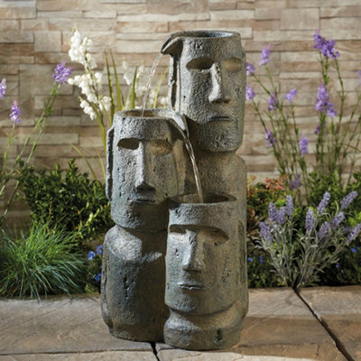 Garden Gear Easter Island Head Cascade Water Feature With Led LightsSelf-ContainedWeatherproof Ornament For GardenPatio & Decking from B&Q