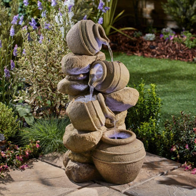 Garden Gear Stone Effect Tipping Pots Cascading Water FeatureOutdoorSelf ContainedWith Led LightsHeight 72Cm (4 Tipping Pots) from B&Q