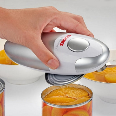 Cooks Professional Automatic Can Tin Opener - Battery Powered Tin Opening Kitchen Tool - & White/Silver