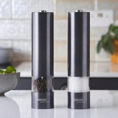 Cooks Professional Electric Salt And Pepper Mill SetAutomatic Seasoning Condiment GrindersGraphite from B&Q