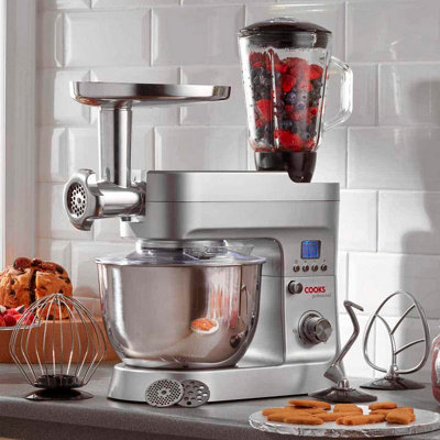 B&Q -  Multifunction Stand Mixer 1200W With MincerBlender6.2L S-Steel Mixing Bowl & AccessoriesSilver