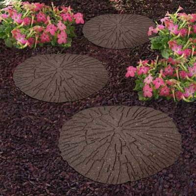  - Reversible Stepping Stones Eco-Friendly Cracked Log Effect Ornamental Recycled Rubber For GardenPath & Patio (X1)