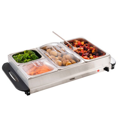 Cooks Professional 4-Section Buffet Warmer 7.2L With Hotplate Function & Adjustable Temp - Electric Food Serving Tray - Silver
