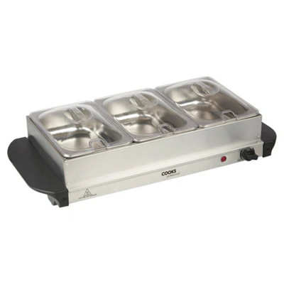 Cooks Professional 3-Section Buffet Warmer 4.5L With Hotplate Function & Adjustable TempElectric Food Serving TraySilver from B&Q