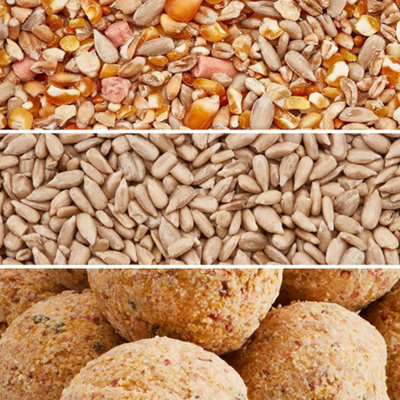 B&Q -  Happy Beaks Premium Wild Bird Food Feed Mix Sunflower Hearts Suet Fat Balls & No Mess Seed (39Kg)