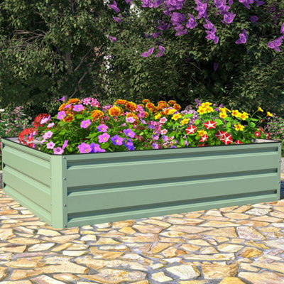 B&Q -  Raised Metal Planters In Sage Green (2 X Planters 120X90Cm)