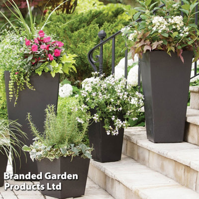  - Garden Planter Sonata Decorative Self Watering Flower Pot Recycled Rubber Weatherproof Indoor Outdoor (Slate 33Cm X1)