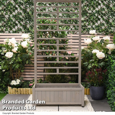 Garden Gear Raised Wooden Planter & Climbing Trellis Durable Fir Wood Garden Bed For Climbers, Flowers, Vegetables Grey