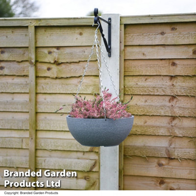 Garden Gear Dark/Grey Stone Effect Hanging Basket Outdoor Garden With Chain (X1) 35Cm