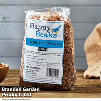 Garden Gear Happy Beaks Dried Calciworms Bird Feed Mealworm For Wild Birds High EnergyHigh Calcium High Protein Premium Bird Feed (200G) from B&Q