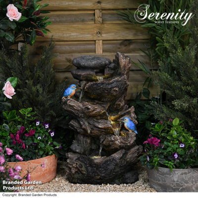 Garden Gear Serenity Cascading Tree Trunk Water Feature With Kingfisher Led Lighting Self Contained from B&Q
