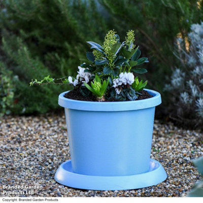 Garden Gear - Plant Pot with Saucer - Plastic - 42cm - Blue - Image 4