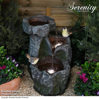 Garden Gear Serenity Cascading Rock Water Feature With Two Birds Led Lighting Self Contained from B&Q