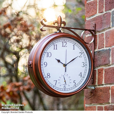 Garden Gear Wyevale Double-Sided Station Clock & Thermometer In Copper from B&Q