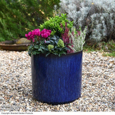 Garden Gear Cylinder Glazed Ocean Blue 31Cm Planter from B&Q
