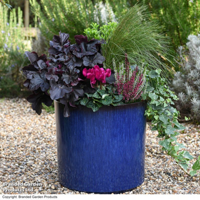 Garden Gear Cylinder Glazed Ocean Blue 26Cm Planter from B&Q