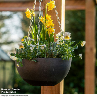 B&Q -  Stone Effect 25Cm Hanging Basket Planter Outdoor Marble Charcoal