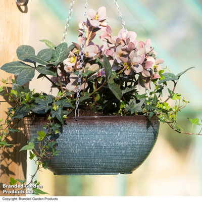 B&Q -  Glazed Effect 35Cm Hanging Basket Planter Blue Breeze