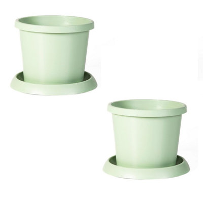 Garden Gear Plastic Flowerpot with Saucer - Green - Size 2 - Image 5