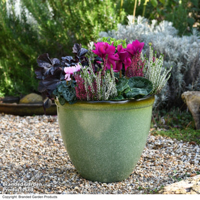 B&Q -  Sage Green Bell Glazed Planter39.5CmUv & Frost ResistantPre-Drilled Drainage (X3)