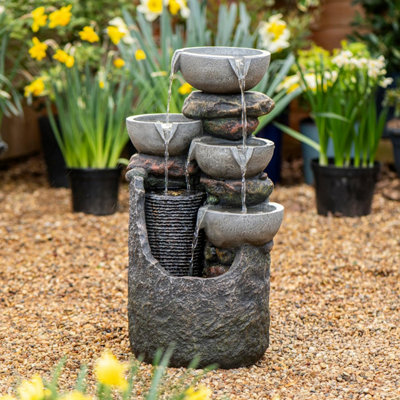 Garden Gear Serenity Cascading Slate Water Feature Indoor Outdoor Fountain Led Lights Polyresin Self-Contained Relaxing Decor 63Cm from B&Q