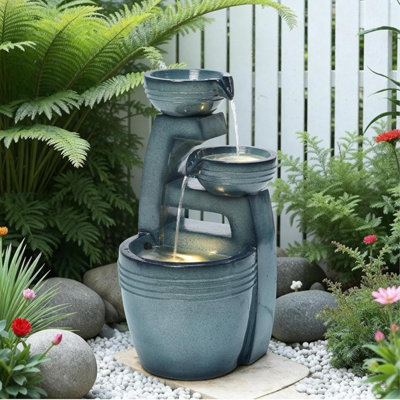 Garden Gear Serenity Tiered Ceramic Effect Water Feature With Led Lights Self-Contained Indoor Outdoor Fountain Relaxing Cascading Water from B&Q