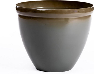 B&Q -  Samaria Glazed Effect Vase Planter Olive (D45.5 X H37.5Cm)