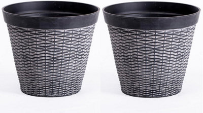 Garden Gear Rattan Design Planter (D30 X H25Cm) X 2 Inc: from B&Q