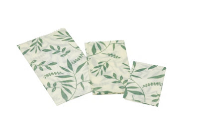 Natural Elements Set Of 3 Reusable Vegan Food Wrap Sheets, Organic Cotton Cling Film Alternative