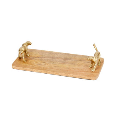 Artesà Mango Wood Rectangular Serving Platter With Leopard Handles from B&Q