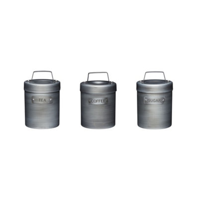 Kitchencraft Industrial Vintage-Style Metal TeaCoffee And Sugar Canisters 3Pcs