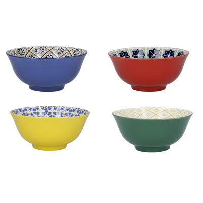 B&Q -  Set Of 4 Patterned Cereal Bowls In Gift BoxCeramic'world Of Flavours' Designs