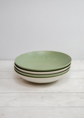 Kitchencraft Pasta Bowls Set Of 4 In Gift Box, Lead-Free Glazed Stoneware, / 22Cm Green/White