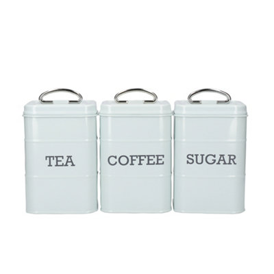 KitchenCraft Living Nostalgia Steel TeaCoffee And Sugar Storage Canisters -Vintage Blue from B&Q