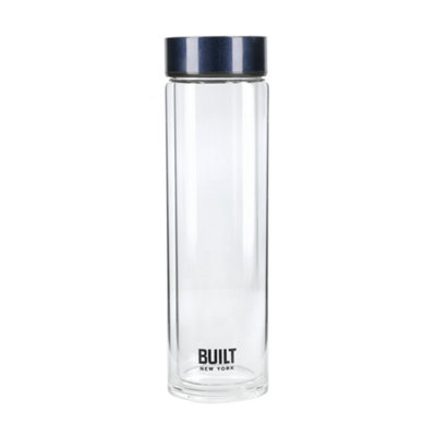 Built Tiempo 450Ml Insulated Water Bottle, Borosilicate Glass / Stainless Steel - Midnight Blue