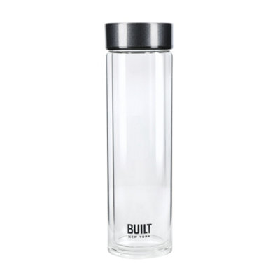 Built Tiempo 450Ml Insulated Water Bottle, Borosilicate Glass / Stainless Steel - Charcoal