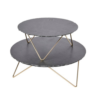 Artesà Artesa 2 Piece Round Tiered Slate Serving Stand Raised Metal LegsFood-Safe from B&Q