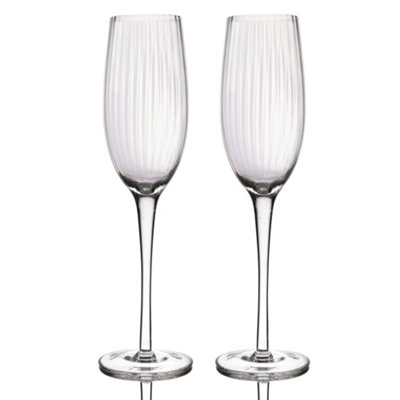 B&Q -  Set Of 2 Handmade Ribbed Champagne Flutes In Gift Box
