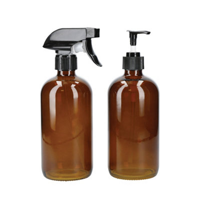 Kitchencraft Living Nostalgia Pump &Spray Bottle Set, Glass, Amber