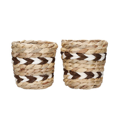 Kitchencraft Water Hyacinth Planters, Set Of 2, Striped Design Brown/White