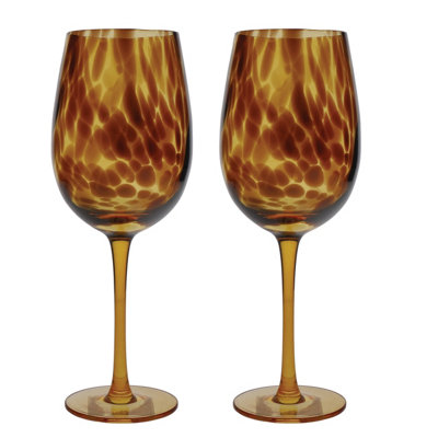 Barcraft Set Of 2 Tortoiseshell Patterned Wine Glasses In Gift Box Brown/Amber/Gold
