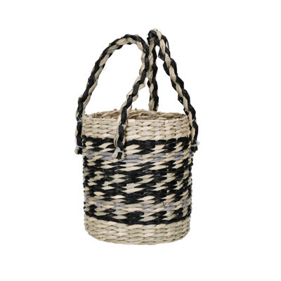 Kitchencraft Seagrass Plant Basket With HandlesBlack & Grey Striped Design from B&Q