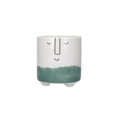 B&Q -  Cheerful Face PlanterDolomiteWhite / Green Ombré