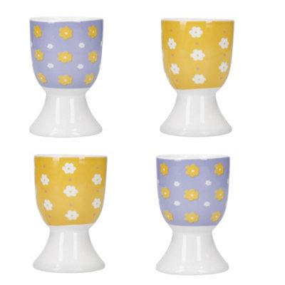 KitchenCraft 4 pcs. Porcelain Egg Cup Holder Multi-coloured Flower Design - Image 5