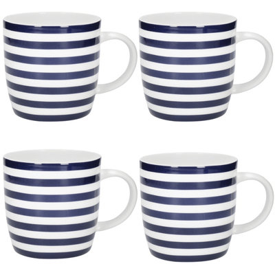 B&Q -  Set Of 4 Blue And White Striped Coffee Mugs