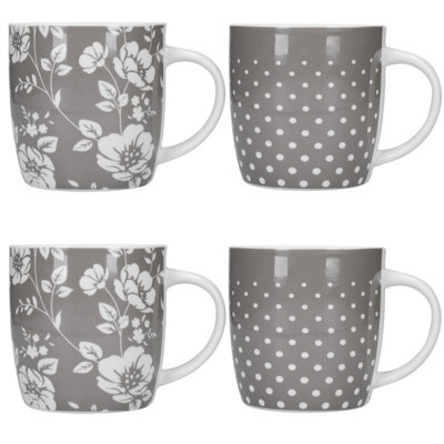 Kitchencraft  4-Piece Floral / Polka Dot Mug S Grey - 4x425ml - Image 10