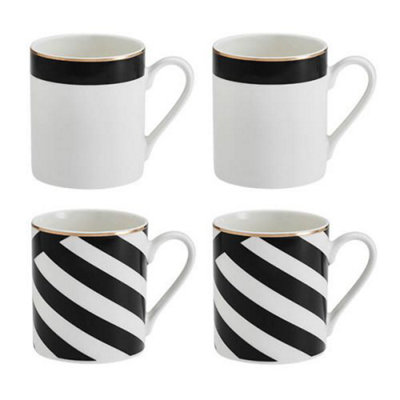 Mikasa Black/White Luxe Deco China Mugs, Set Of 4, 380Ml - / - Clay - Mug - Image 9